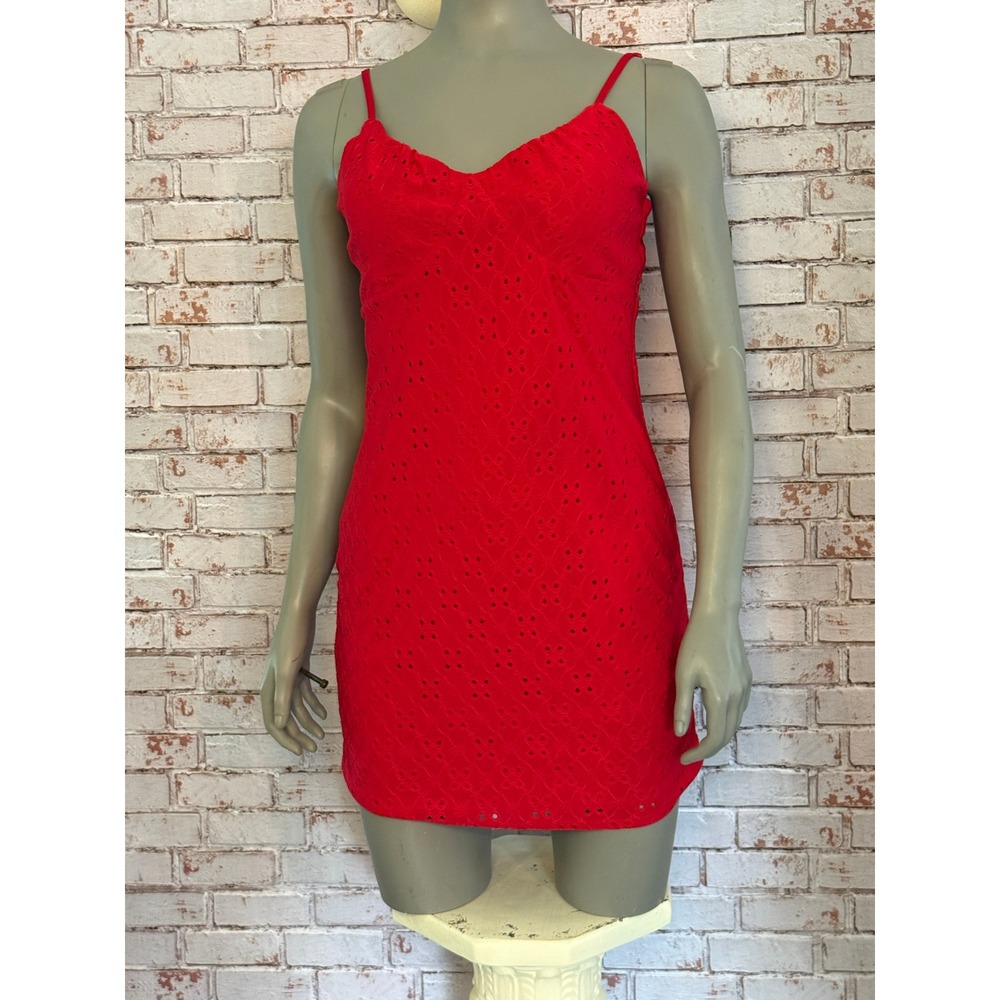 Eyelet Mini Dress Womens Large 11-13 Sweetheart Neck Sun Dress‎